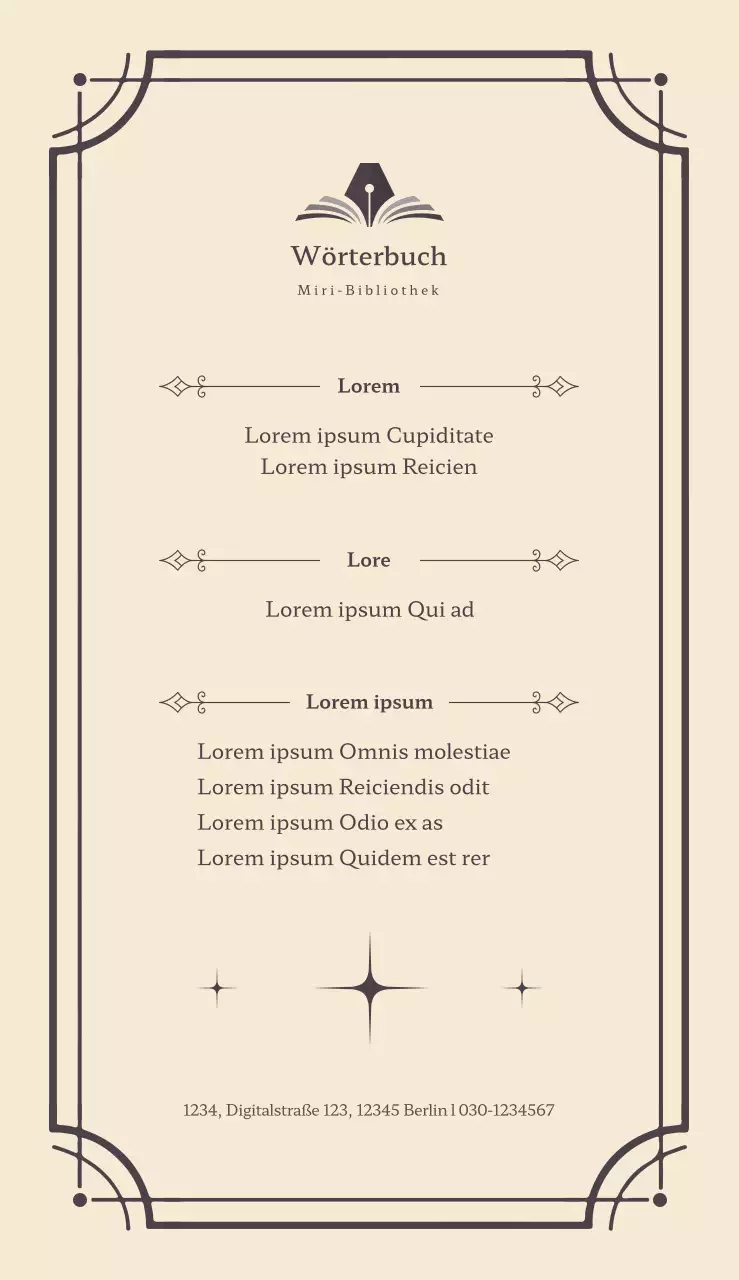 Ein einfacher, klassischer Bibliotheksführer in Braun und Elfenbein