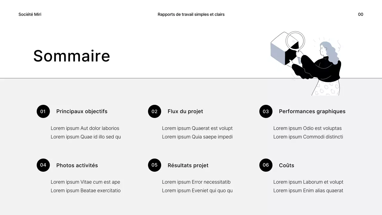 Rapports d'activité simples en gris et noir