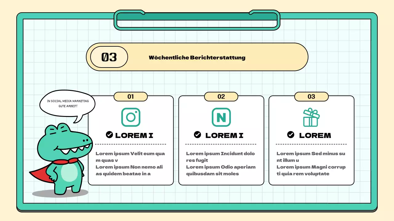 Ein einfacher Bericht über die Sitzung der Marketingstudie für mintfarbene und gelbe Unterstützer