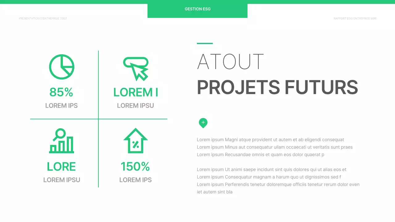 Un rapport ESG d'entreprise simple en chartreuse et blanc