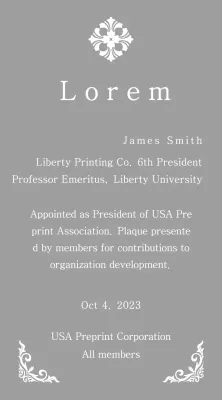 A regal-looking commencement plaque with elaborate embellishments