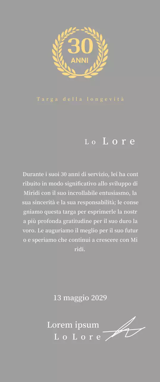 Concetto di targa aziendale di lungo servizio con simbolo dell'alloro