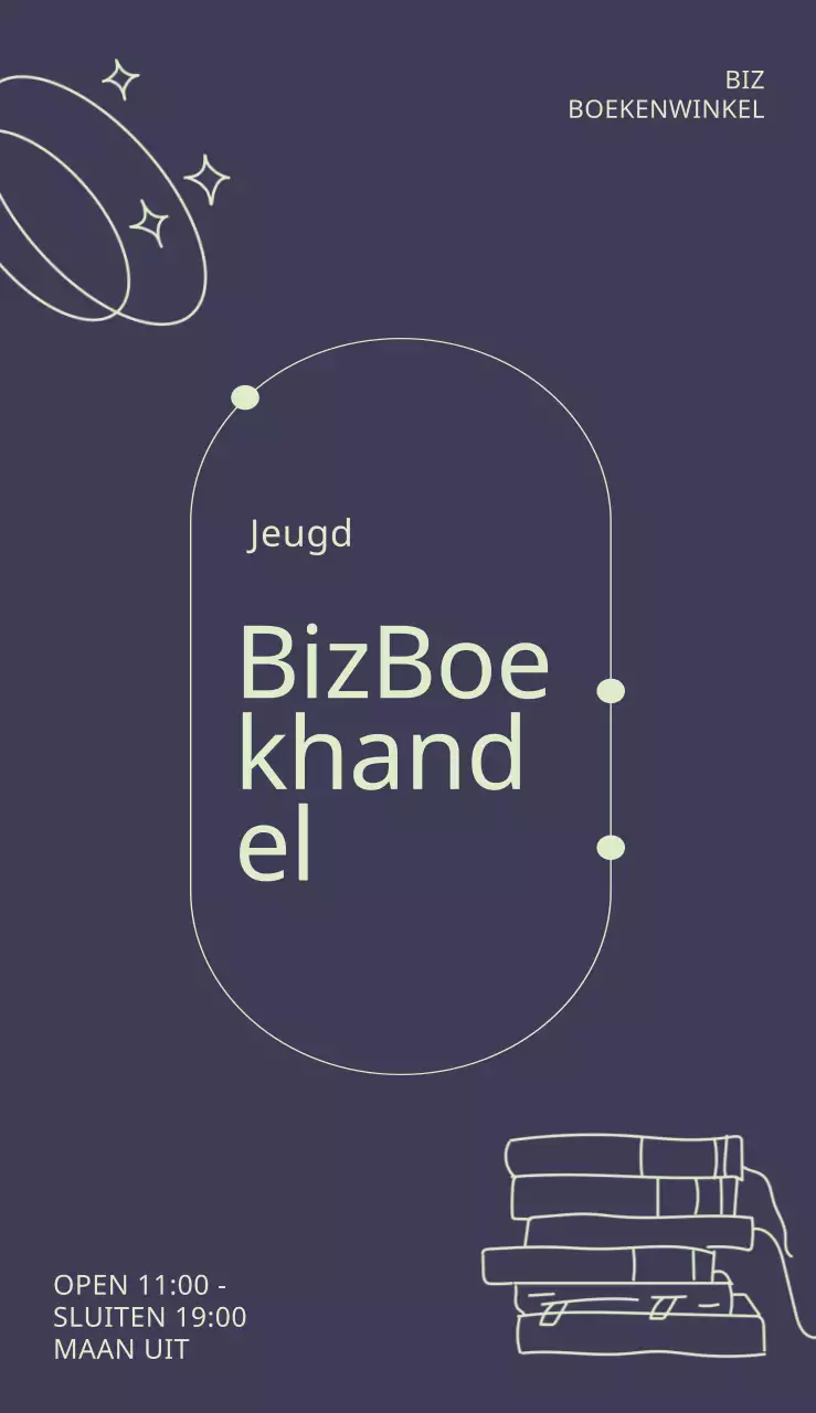 Lay-out uithangbord met lijnvormen en boekhandelsnaam gemarkeerd