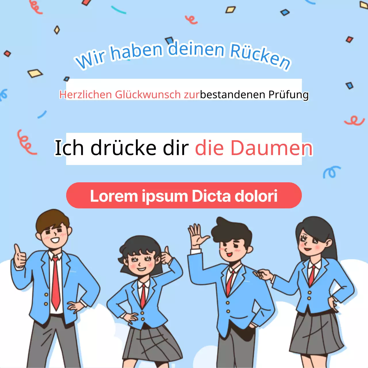 Eine einfache rote und hellblaue Glückwunschaktion