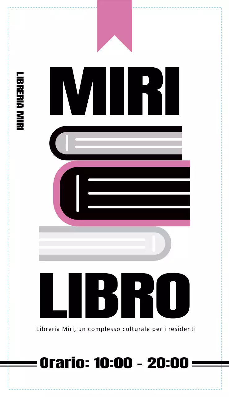 Una guida alle piccole librerie d'affari con un font inglese pulito e deciso e un layout di illustrazioni di libri, accentuato dal rosa.