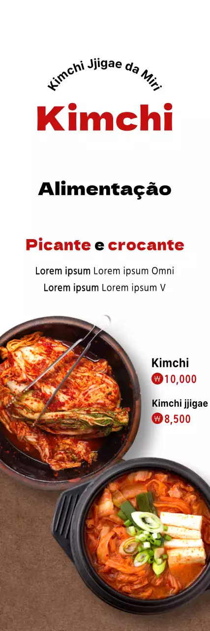 Promover o kimchi e o jjigae com um fundo branco e um aspeto limpo