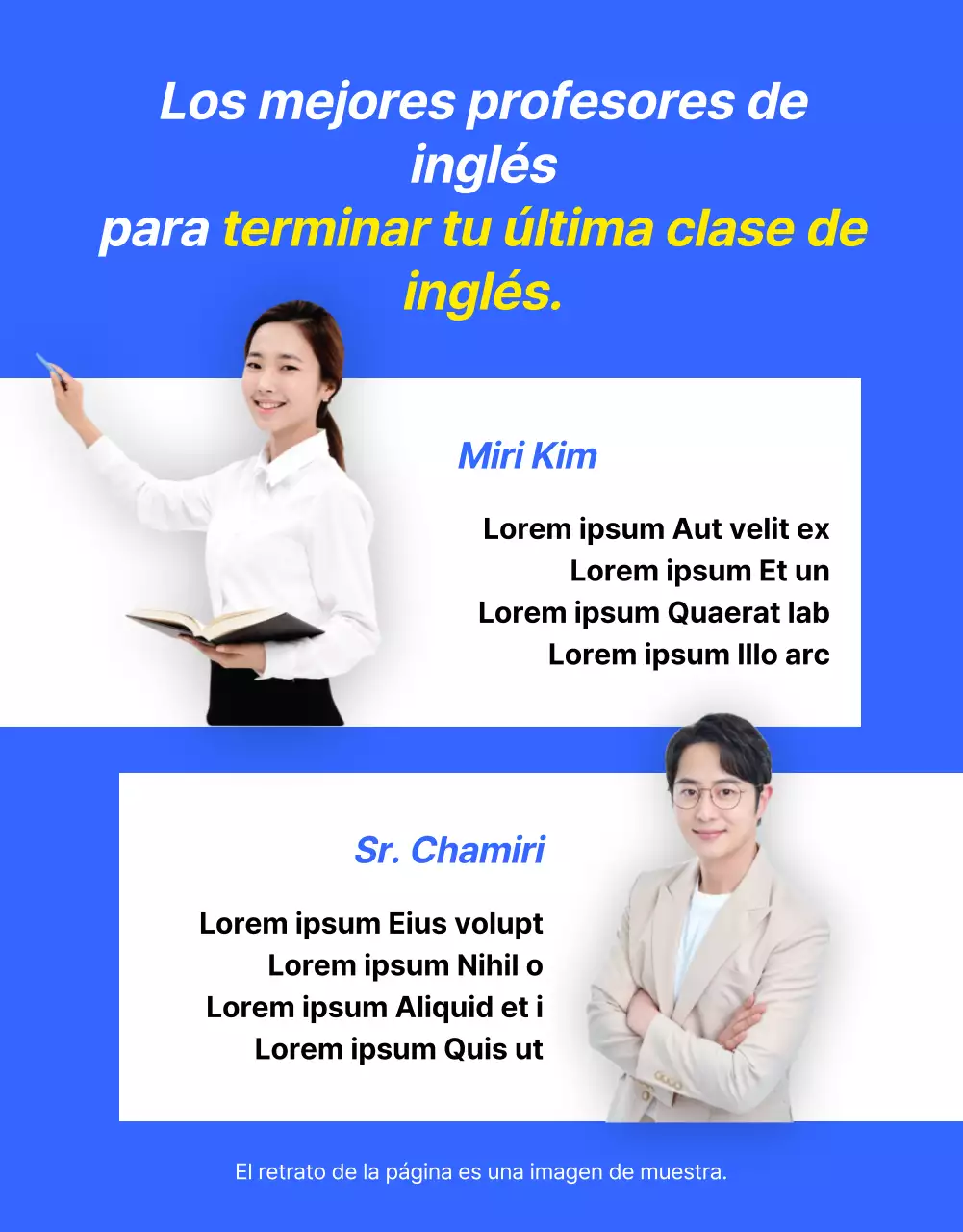 Promociona una oferta kitsch de clases de inglés en azul y amarillo