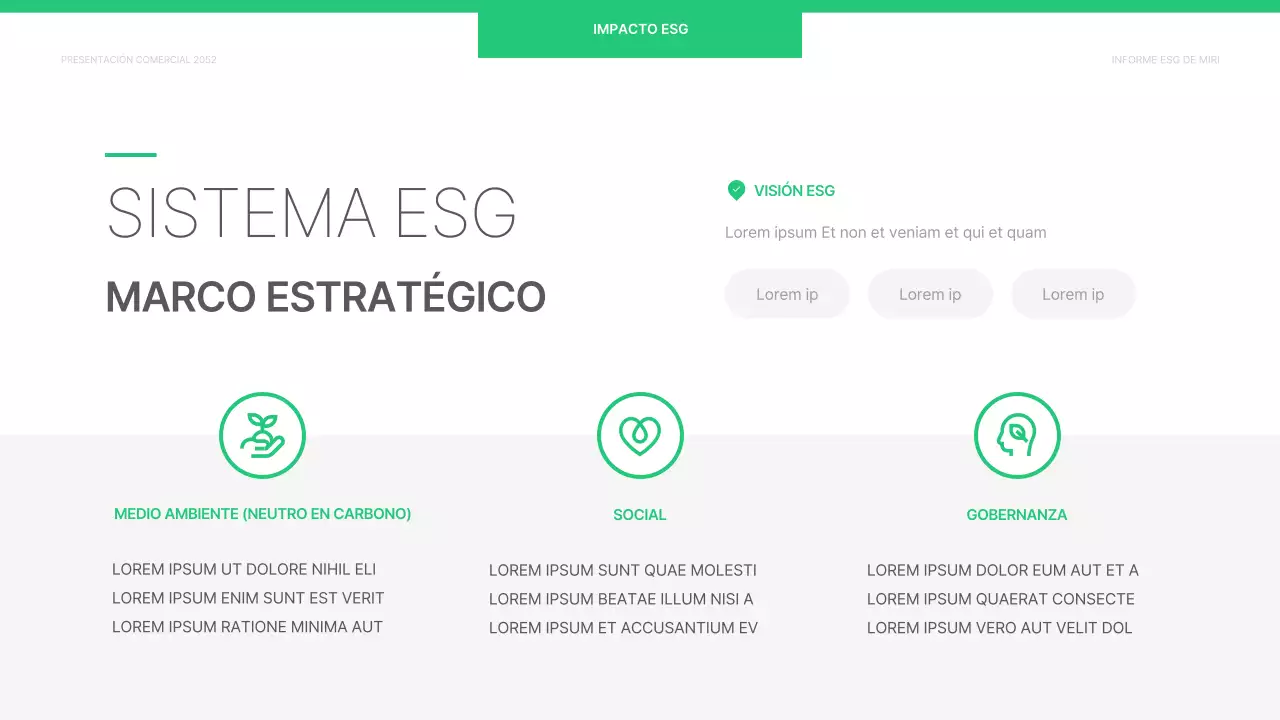 Un sencillo informe corporativo ESG en chartreuse y blanco