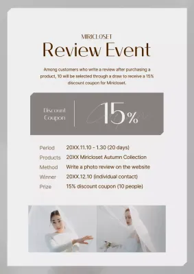 A simple white and gray review to promote your event