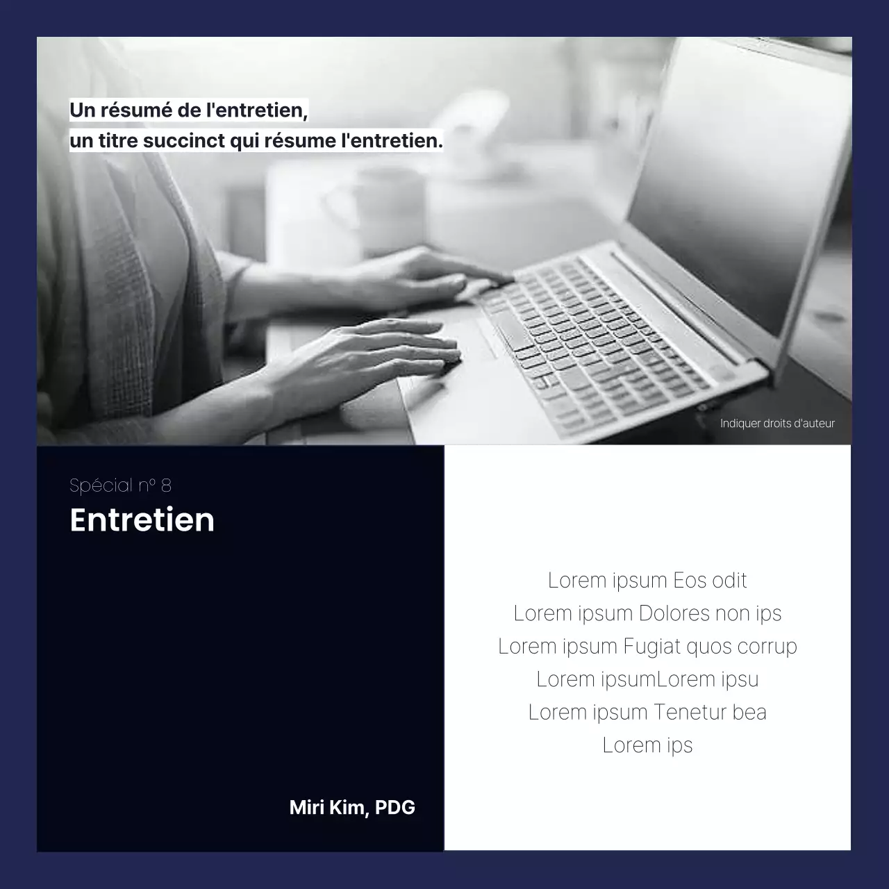 Un poste d'entretien d'entreprise simple, bleu marine