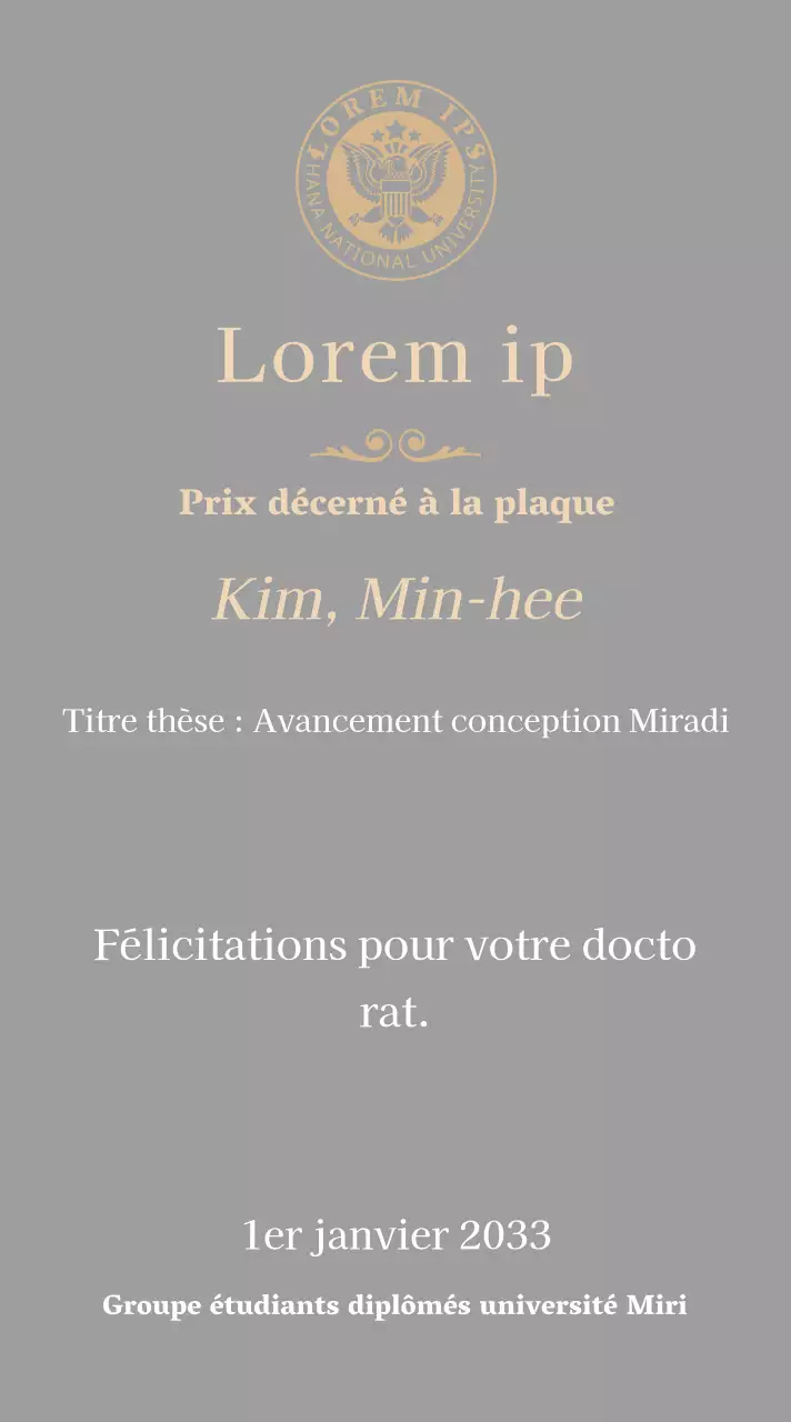 Plaque de diplôme luxueuse avec logo de l'école et bordure dorée