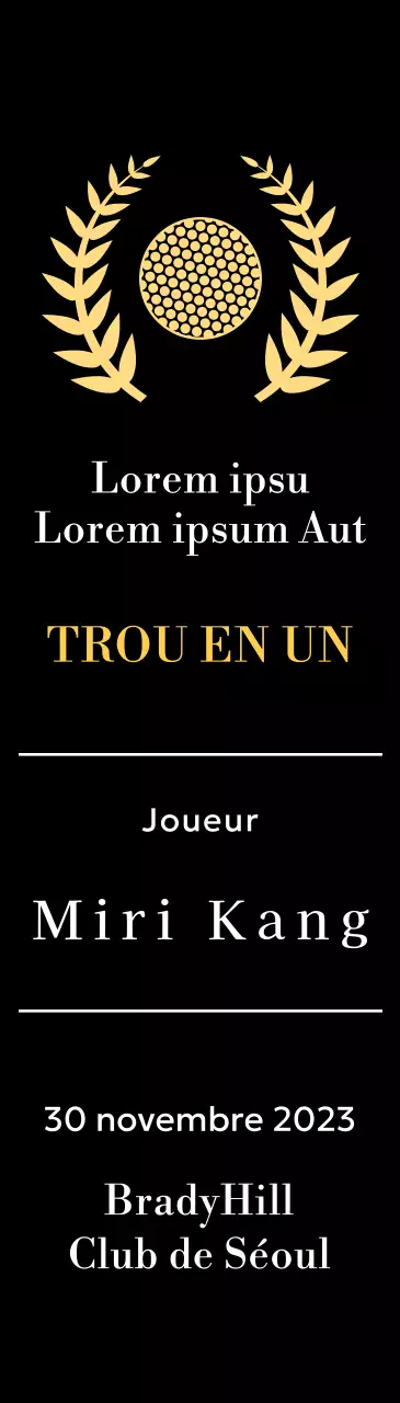 Plaque du gagnant d'un trou d'un coup au golf avec balle de golf et couronne de laurier (illustration)