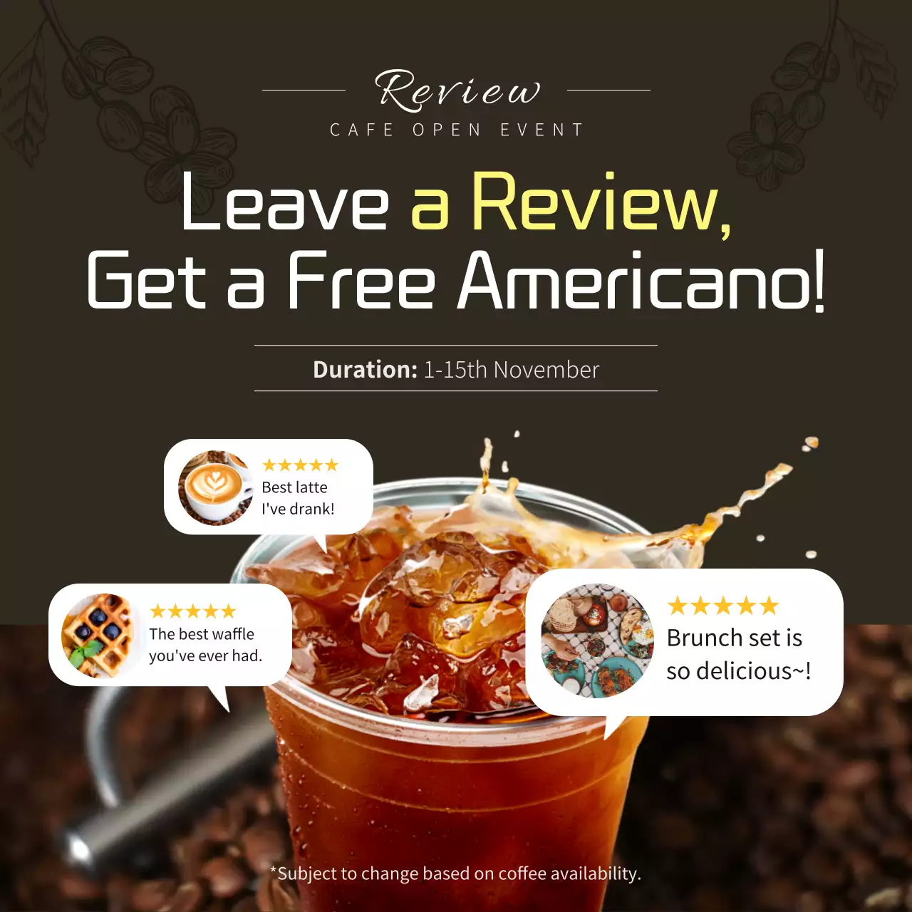 갈색의 심플한 카페 리뷰 이벤트 홍보