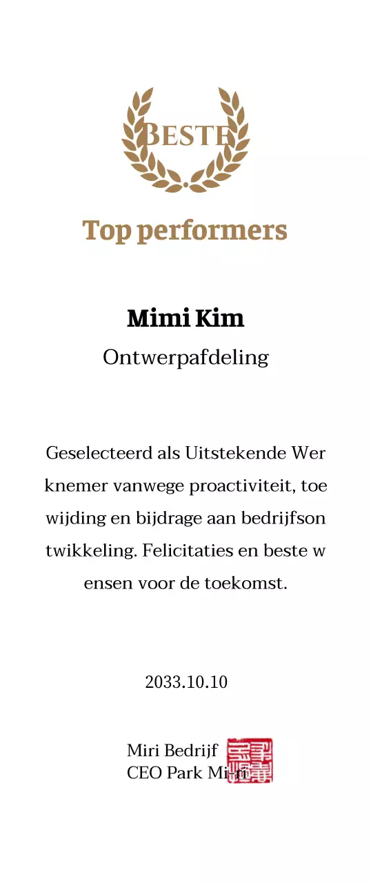 Luxe bedankbord met gouden lauweren en stempel