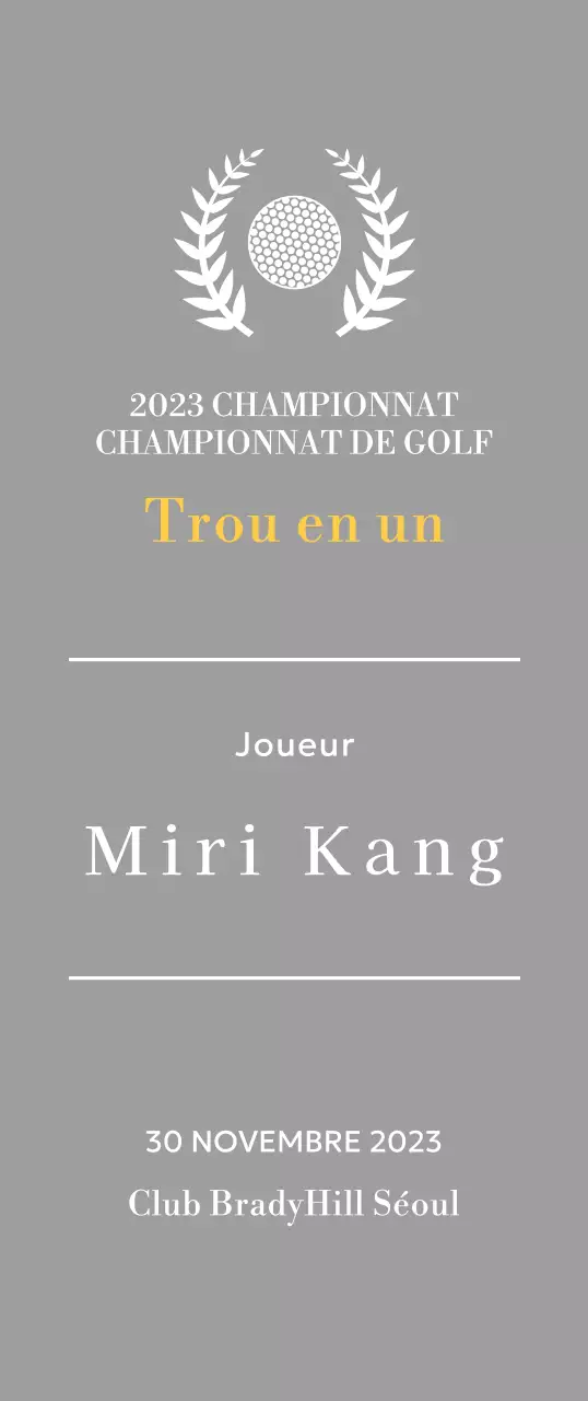 Plaque du gagnant d'un trou d'un coup au golf avec balle de golf et couronne de laurier (illustration)