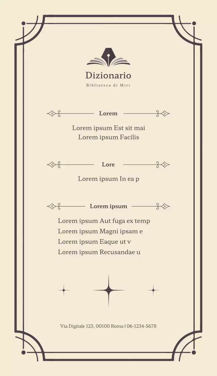 Una semplice e classica guida da biblioteca in marrone e avorio