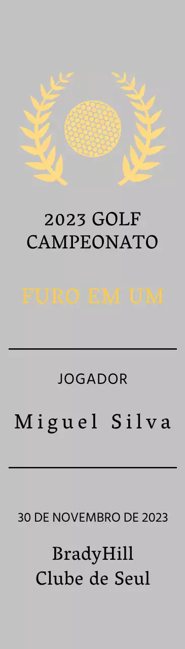 Placa de vencedor de jogador de golfe "hole-in-one" com bola de golfe e ilustração de coroa de louros