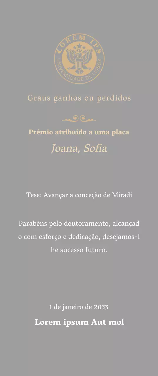 Placa de grau luxuosa com o logótipo da escola e acabamento dourado