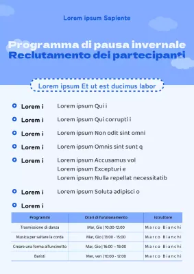 Un semplice programma di pausa invernale blu e bianco per promuovere il reclutamento