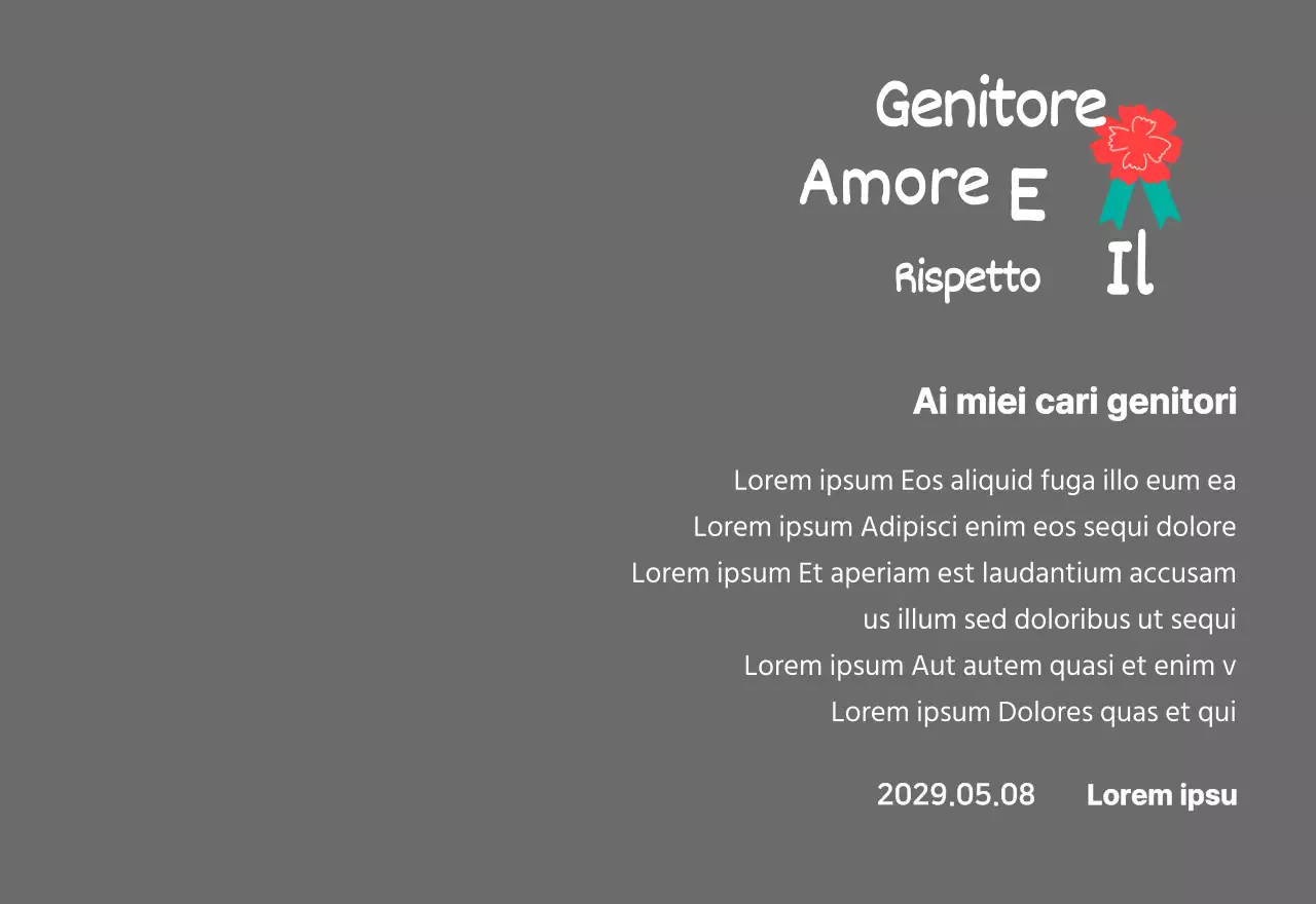 Calligrafia per la festa della mamma con illustrazione di garofano rosso