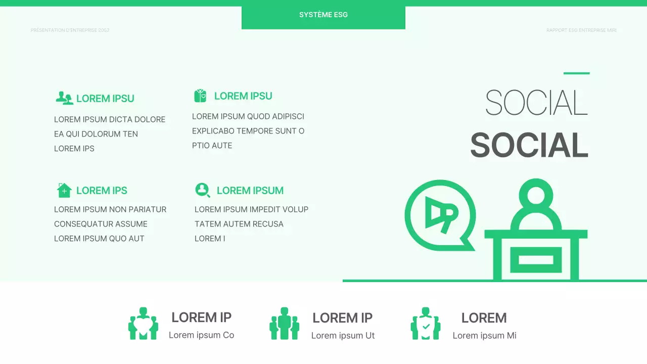 Un rapport ESG d'entreprise simple en chartreuse et blanc