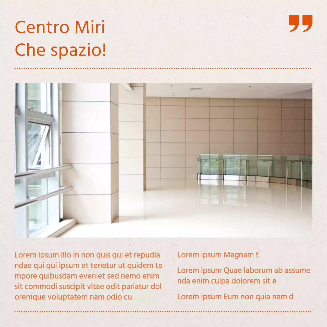 Promuovere un centro informazioni moderno in arancione e beige