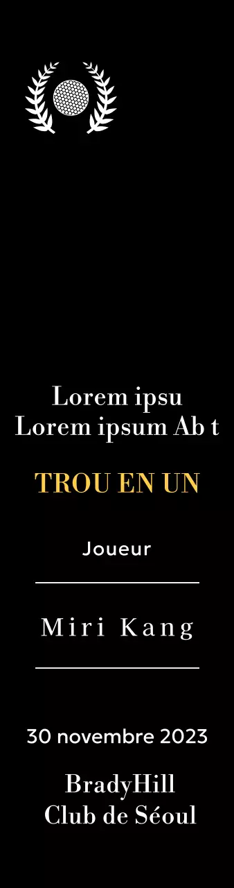 Plaque du gagnant d'un trou d'un coup au golf avec balle de golf et couronne de laurier (illustration)