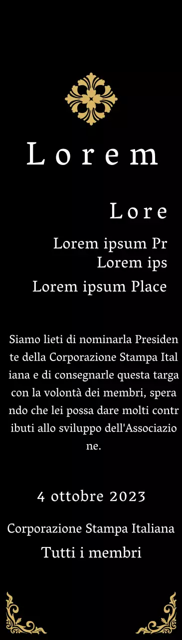 Una targa di commissione dall'aspetto regale con decorazioni elaborate