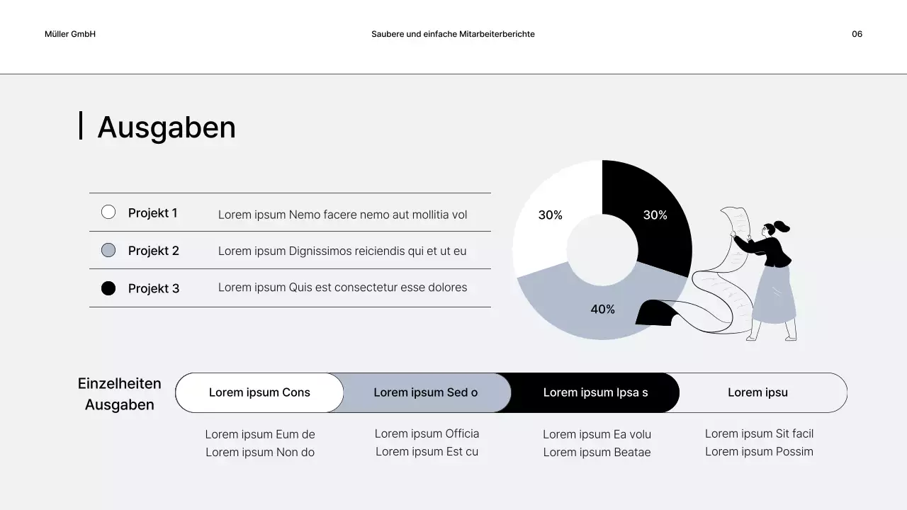 Einfache Geschäftsberichte in Grau und Schwarz