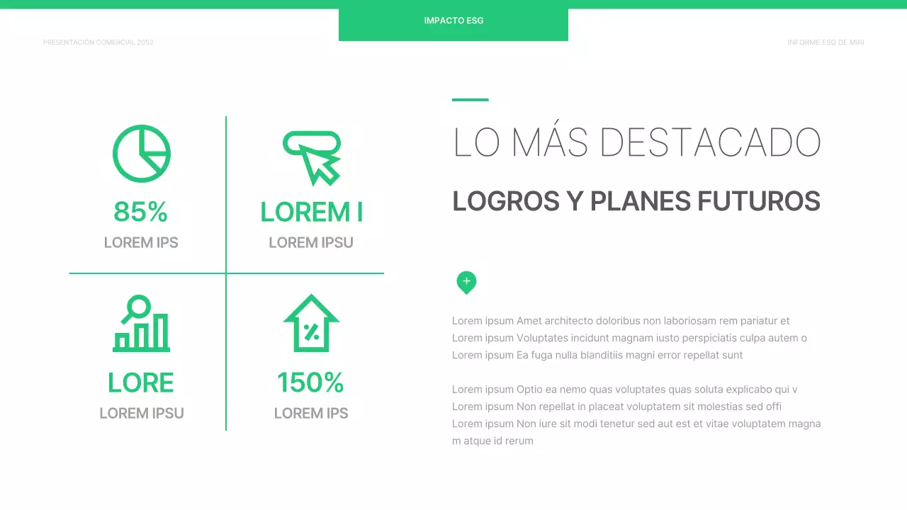 Un sencillo informe corporativo ESG en chartreuse y blanco