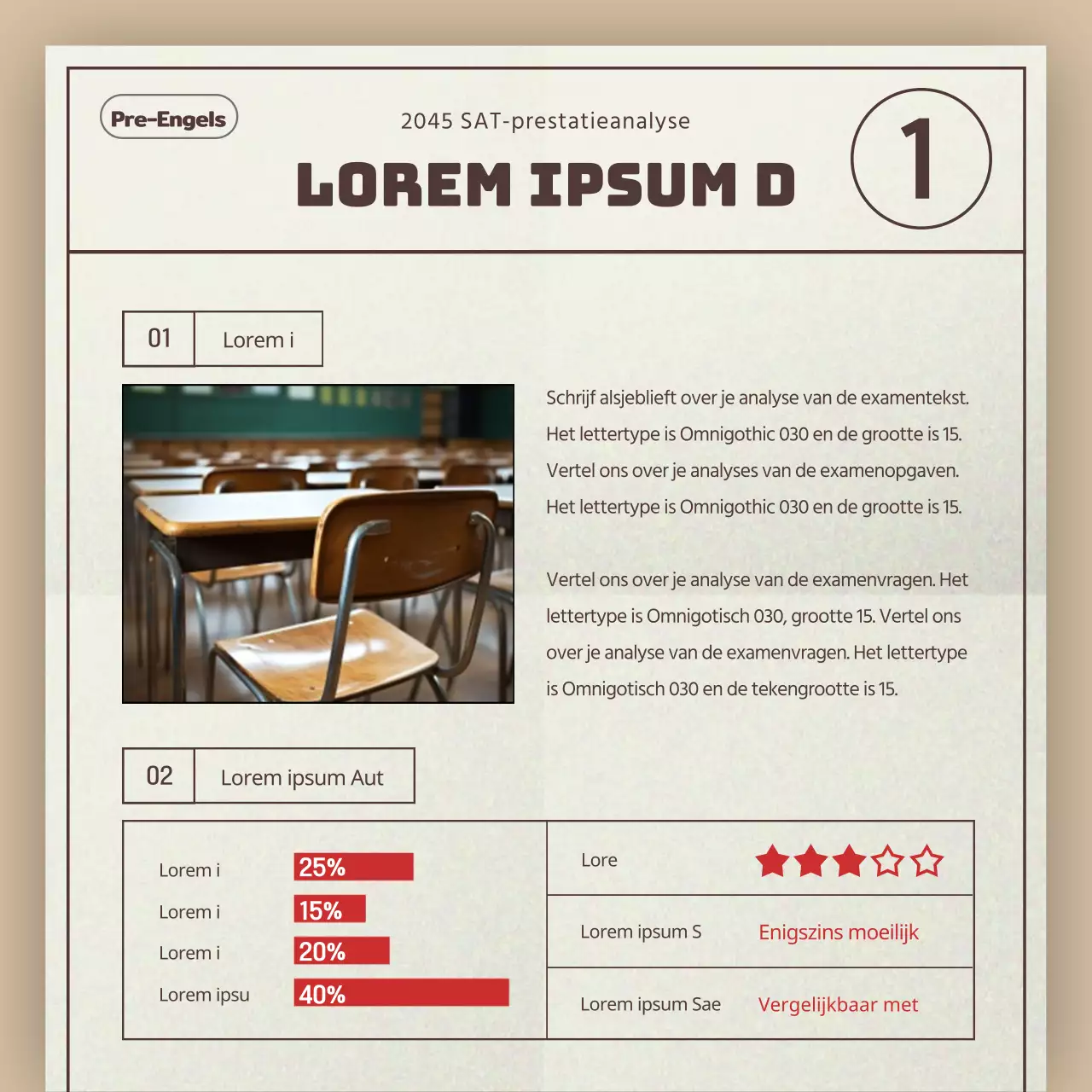 Een eenvoudig beige en rood trendanalyserapport voor SAT-examens voor academies