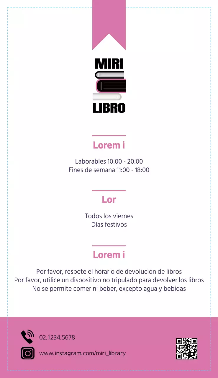 Una guía de librerías para pequeñas empresas con un diseño limpio y audaz de fuente inglesa e ilustración de libros, acentuado con rosa.