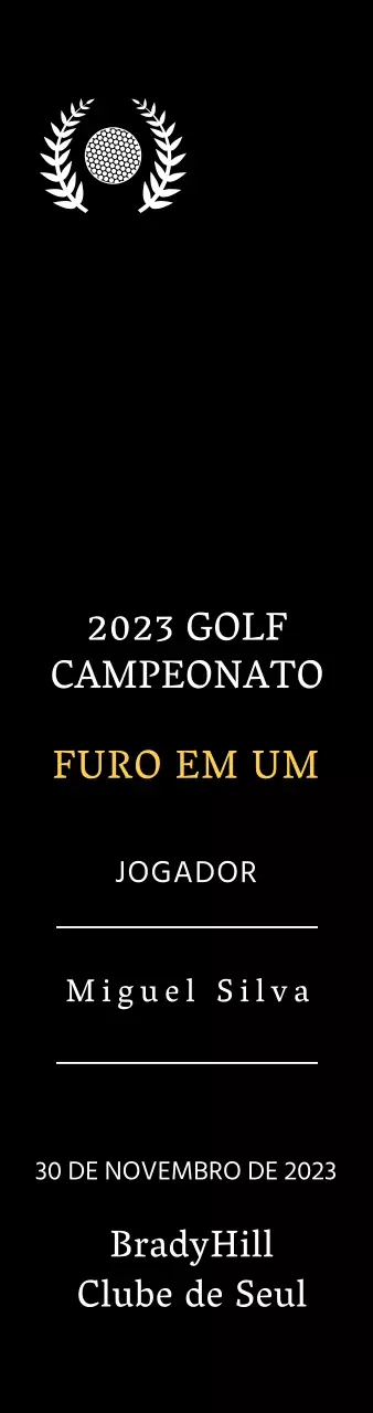 Placa de vencedor de jogador de golfe "hole-in-one" com bola de golfe e ilustração de coroa de louros