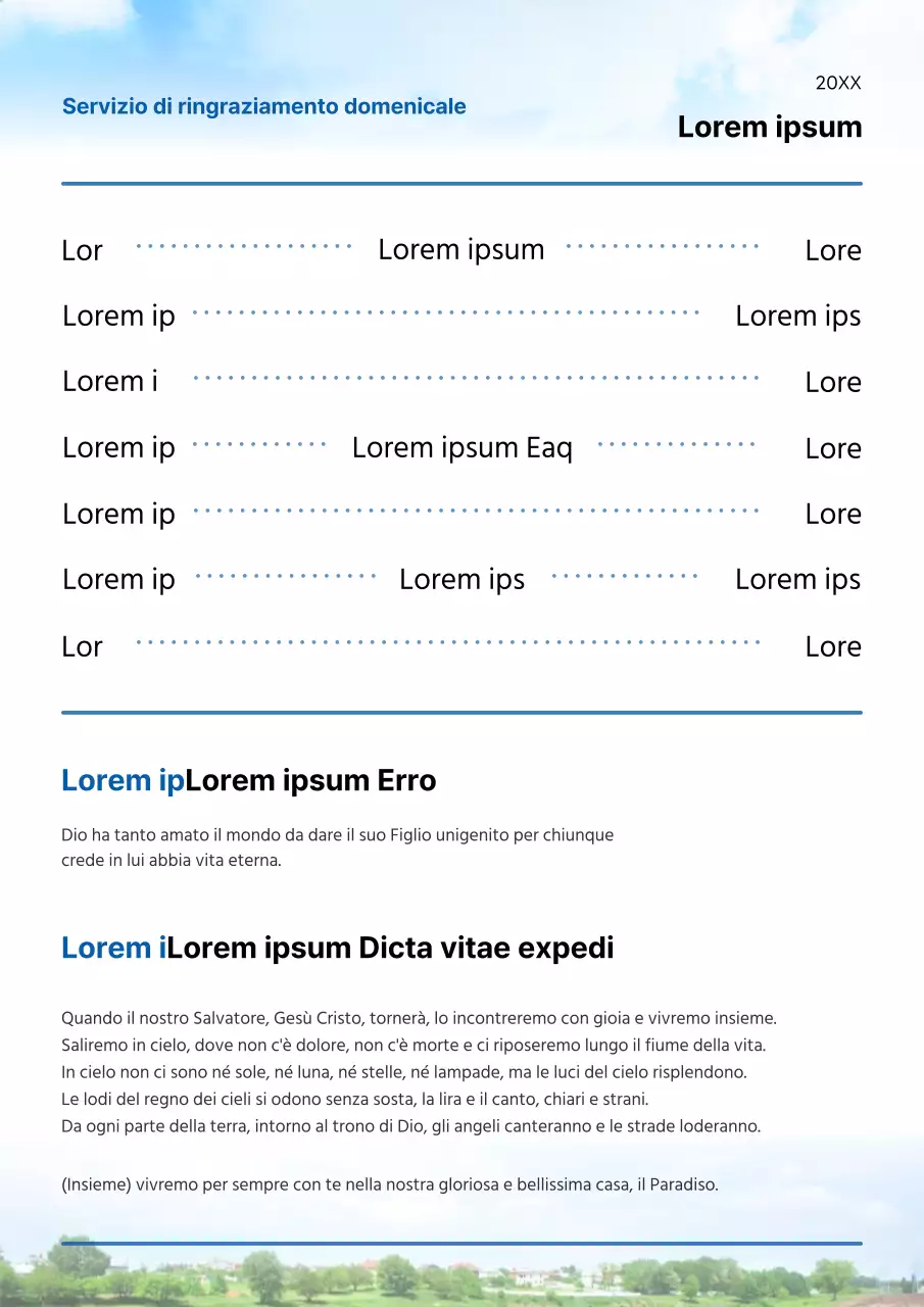 Una semplice guida per il bollettino del servizio di ringraziamento domenicale in bianco e blu