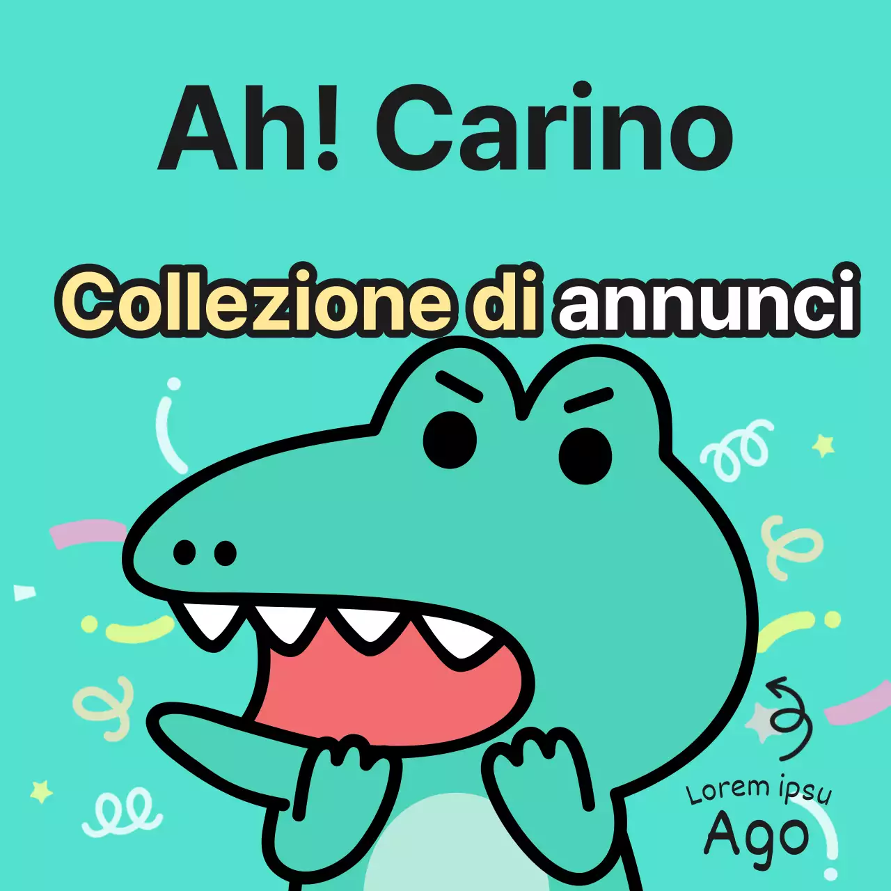 Annunci di Argo, un personaggio kitsch con uno sfondo di menta