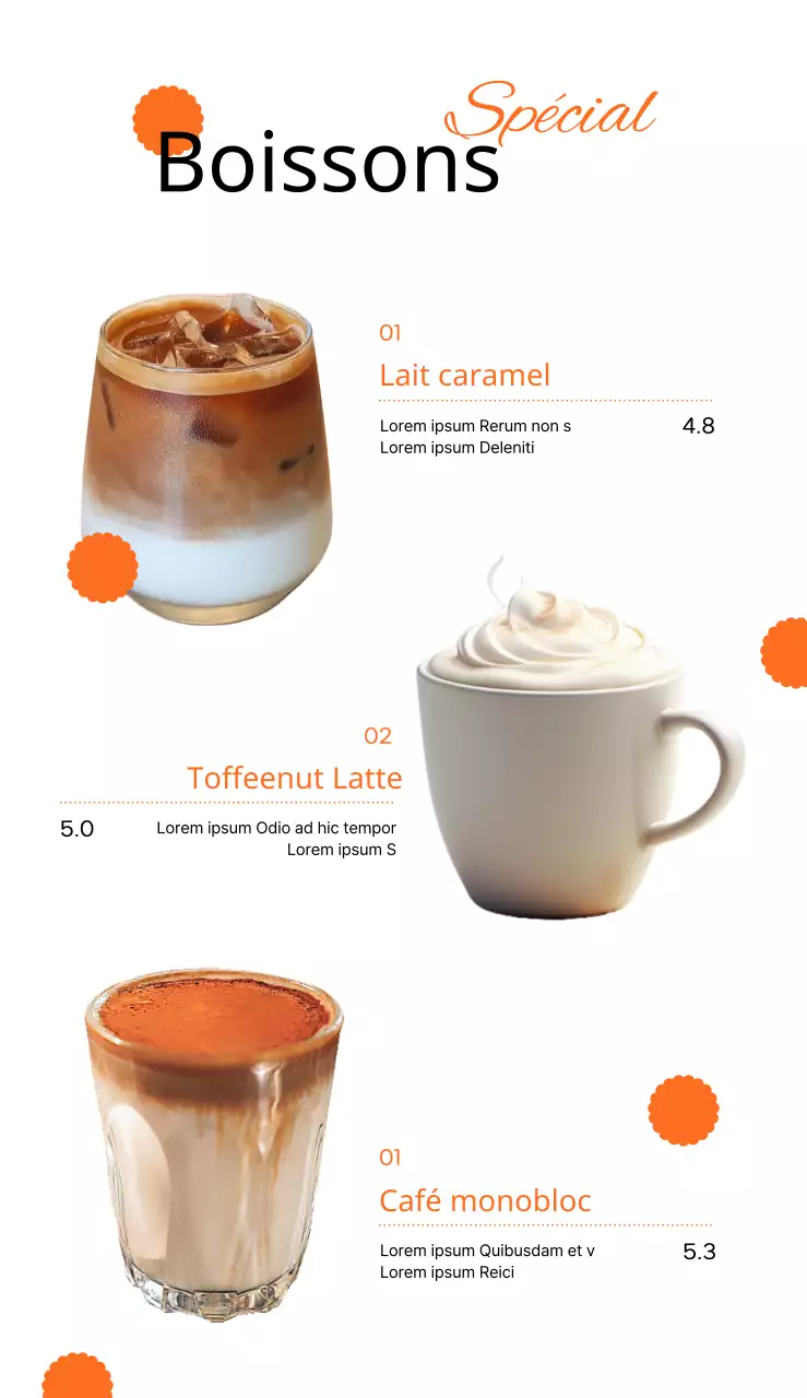 Faites la promotion du nouveau menu de votre café avec une teinte orange chaude.
