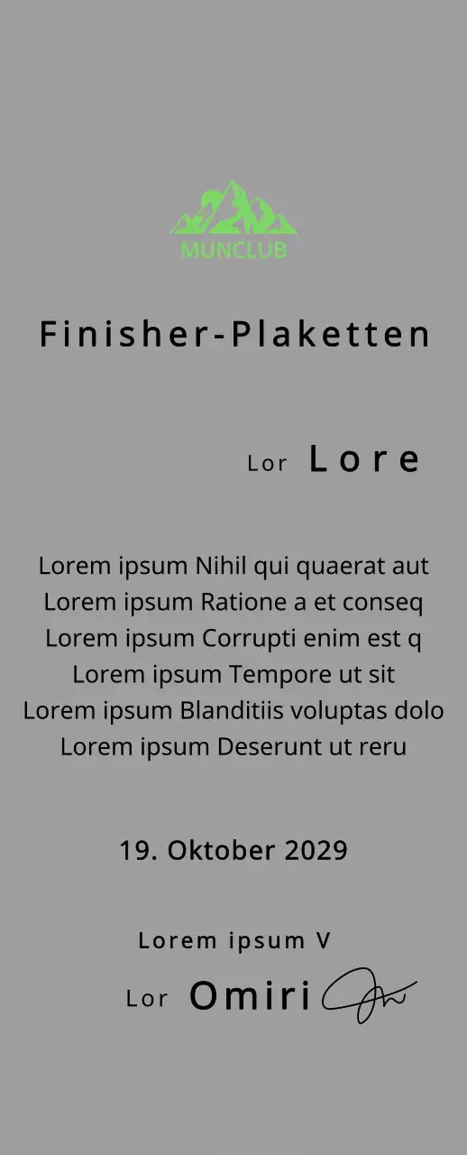 Finisher-Plakette eines Bergclubs mit Clublogo-Konzept und grüner Bergillustration