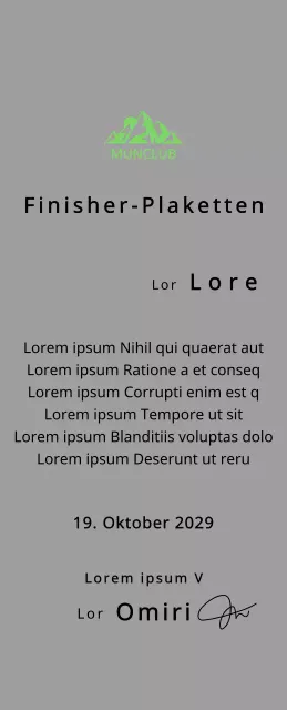 Finisher-Plakette eines Bergclubs mit Clublogo-Konzept und grüner Bergillustration