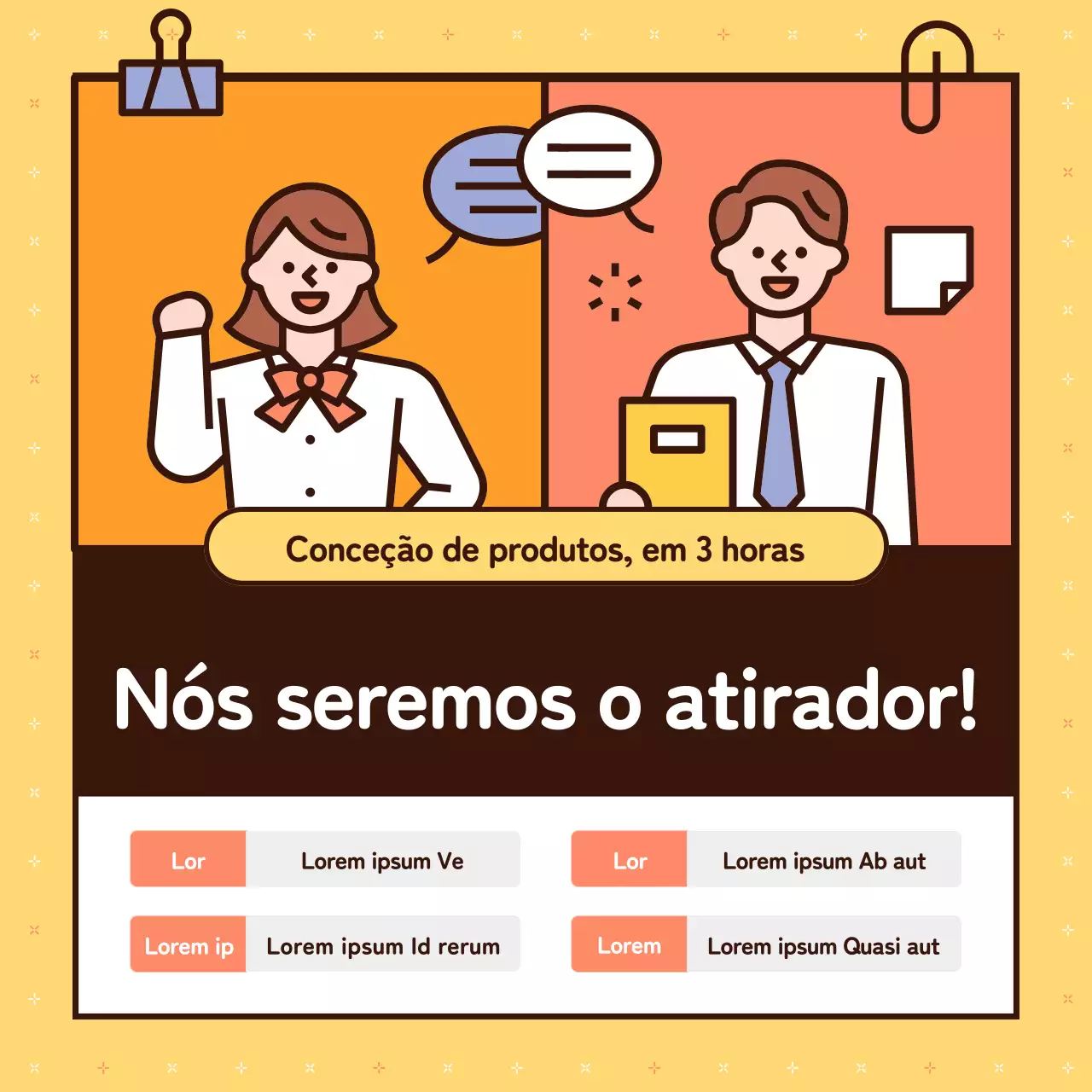 Promover palestras simples em amarelo e laranja