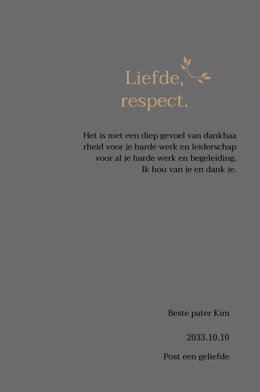 Classy bedankbord met goud en bladeren