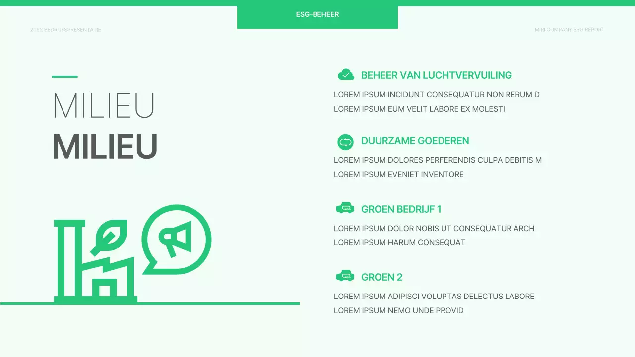 Een eenvoudig ESG-bedrijfsrapport in chartreuse en wit