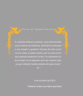 Placa de agradecimiento con motivo del Día de la Madre e ilustración de un ave fénix