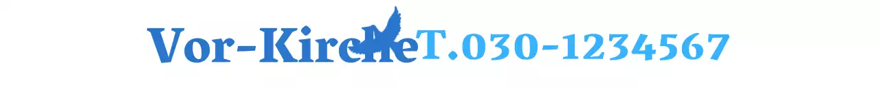 Werbeartikel mit einer hellblauen und blauen Kirchenkonzept-Telefonnummer und einer Taube als Symbol des Friedens.