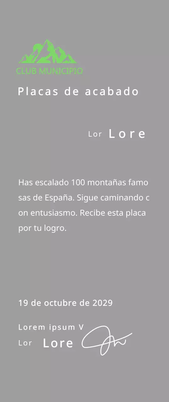 Placa de finisher de club de montaña con logotipo del club concepto con ilustración de montaña verde