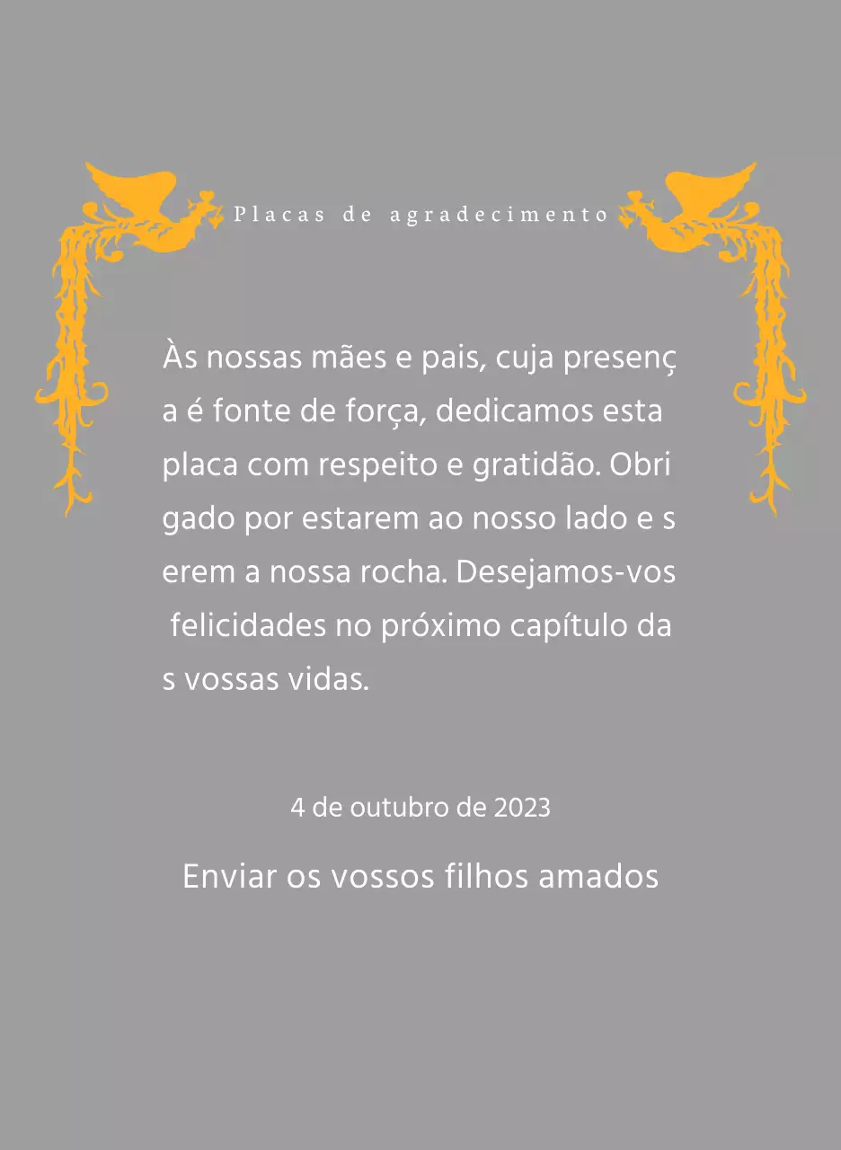 Placa de agradecimento temática do Dia da Mãe com uma ilustração de uma fénix