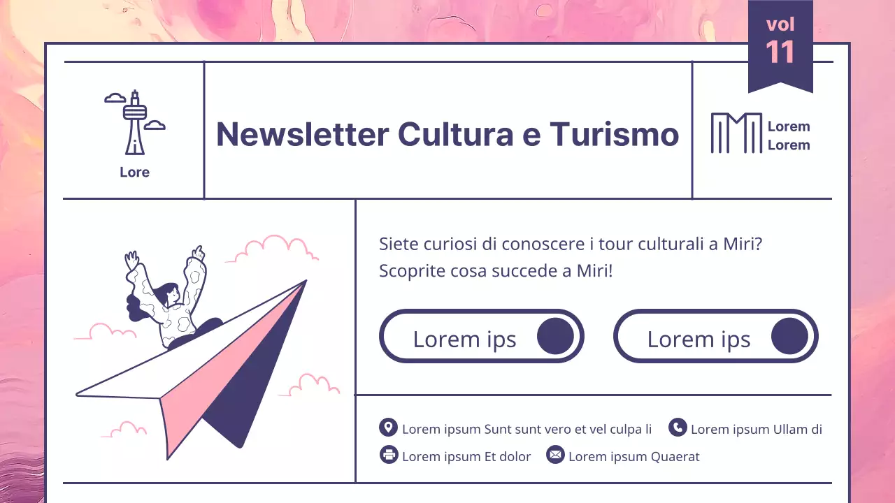 Una moderna guida turistica culturale in rosa e viola