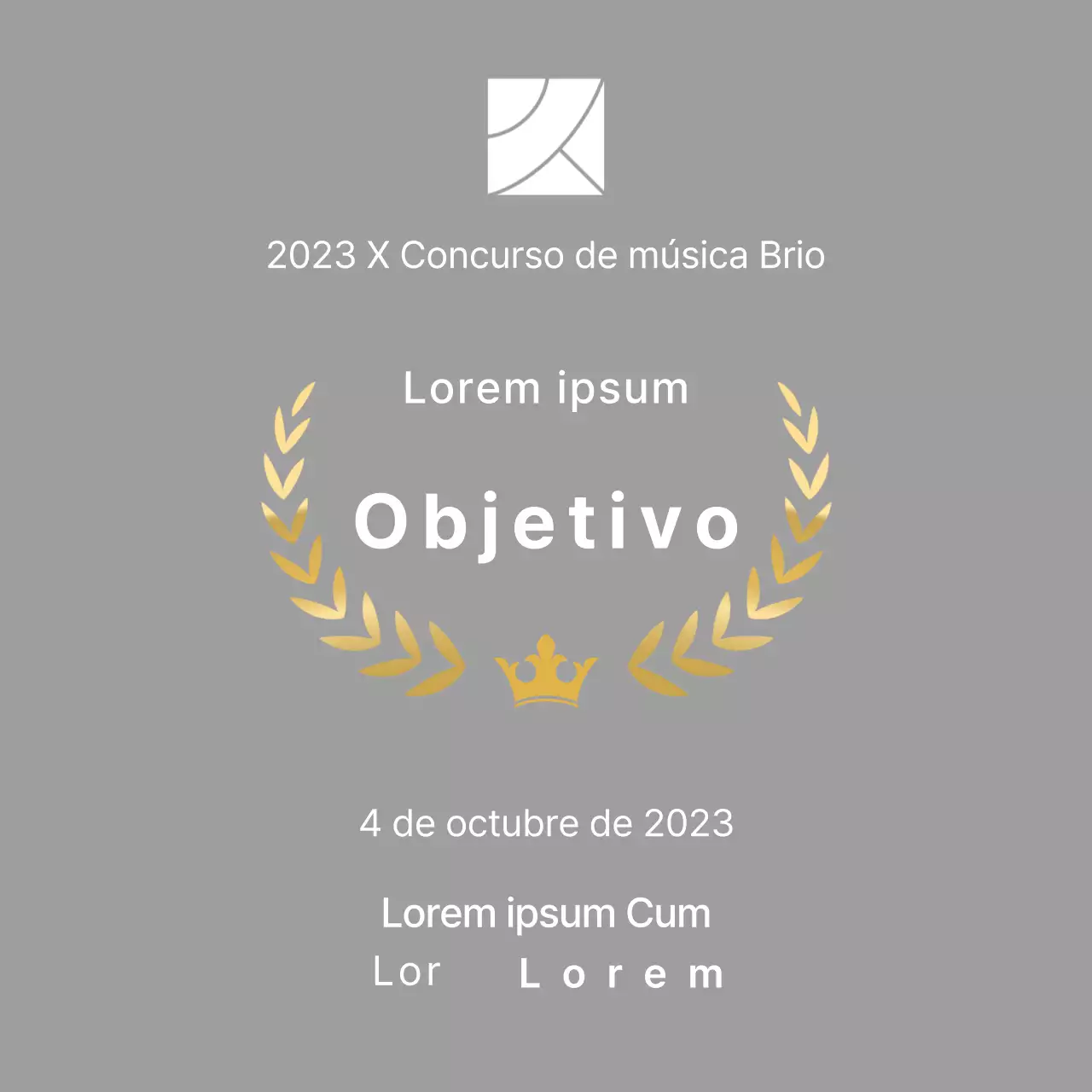 Placa del ganador del concurso conceptual con líneas de laurel e ilustración de una corona