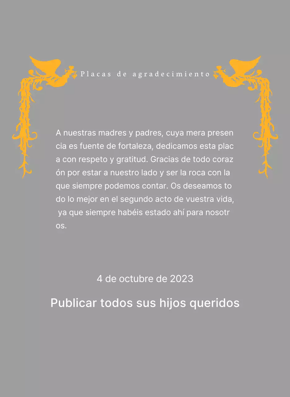 Placa de agradecimiento con motivo del Día de la Madre e ilustración de un ave fénix