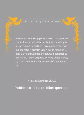 Placa de agradecimiento con motivo del Día de la Madre e ilustración de un ave fénix