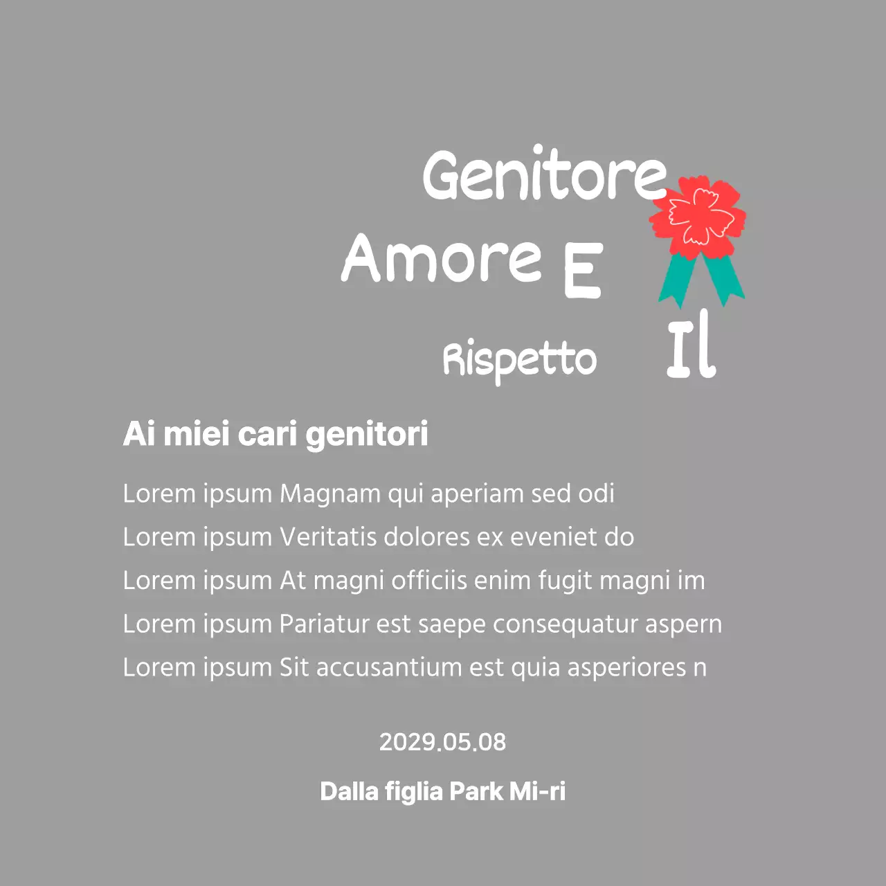 Calligrafia per la festa della mamma con illustrazione di garofano rosso